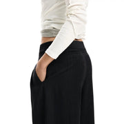 Desigual Damen-Hose in Schwarz mit Reißverschluss, weitem Bein und hohem Bund aus weichem Polyester-Mischgewebe