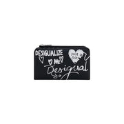 Desigual women black zip wallet with white graffiti lettering and hearts