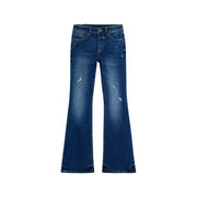 Desigual Damen-Jeans Lindsay aus blauem Baumwoll-Denim in dunkler Waschung mit ausgestelltem Schnitt, dezenten Used-Effekten und klassischem Five-Pocket-Design