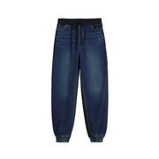 Desigual Damen-Jeans aus blauem Baumwoll-Denim, Stretch-Passform, dunkelblaue Jogginghose mit schwarzem Gummibund und umgeschlagenen Säumen