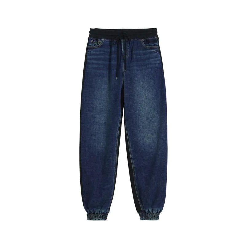 Desigual Damen-Jeans aus blauem Baumwoll-Denim, Stretch-Passform, dunkelblaue Jogginghose mit schwarzem Gummibund und umgeschlagenen Säumen