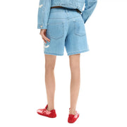 Desigual women blue cotton denim shorts with light-wash, classic five-pocket design, and subtle distressed detail
