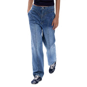 Desigual Damenjeans aus blauem Baumwoll-Stretch-Denim mit hohem Bund, weitem Bein und sichtbaren Ziernähten