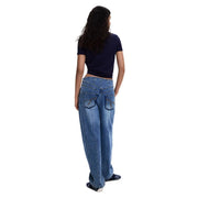 Desigual Damenjeans aus blauem Baumwoll-Stretch-Denim mit weitem Bein und dezenter Waschung im blauen Denim-Stoff