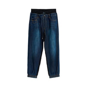 Desigual Damen-Jeans aus blauem Denim, dunkelblaue Jogginghose aus Baumwollmischgewebe mit schwarzem elastischem Bund und Bündchen