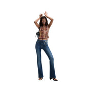 Blaue Schlagjeans aus Denim mit hohem Bund und klassischen Ziernähten aus Baumwollstretch von Desigual für Damen