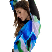 Desigual Damen-Cardigan in Blau, schmal geschnitten, aus Acryl-Mischgewebe mit lebhaften abstrakten Mustern in Blau-, Grün- und Schwarztönen