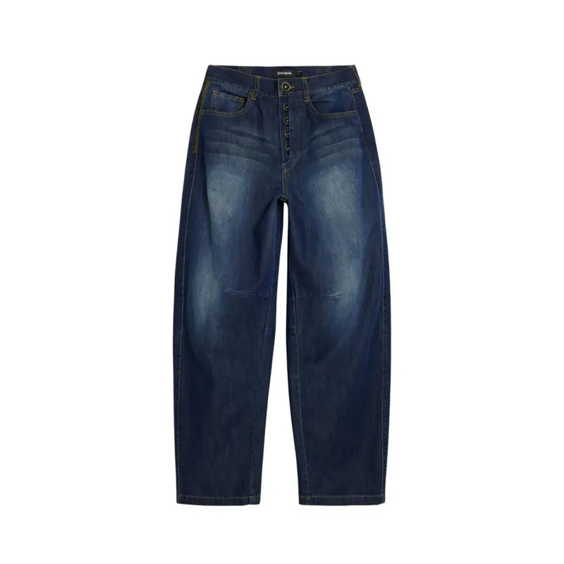 Dark blue washed denim jeans with button fly from Desigual Women Blue Worn Out Effect collection