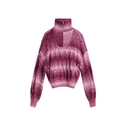 Desigual Damen-Strickpullover aus bordeauxrotem Wollmischgewebe mit Farbverlauf in Rosa, strukturiertem Stoff, hohem Kragen und halbem Reißverschluss