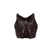Dark brown leather convertible shoulder bag and backpack with silver-tone hardware for Women
