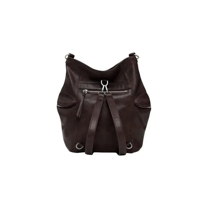 Dark brown leather convertible shoulder bag and backpack with silver-tone hardware for Women