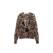 Desigual Damen-Pullover aus braunem Strickgewebe (Acrylmischung) mit Rundhalsausschnitt, Leopardenmuster und schwarzer Minnie-Maus-Stickerei
