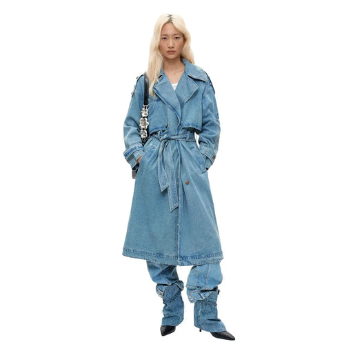 Desigual Damen-Baumwollblazer, blauer Denim-Trenchcoat mit Gürtel in der Taille und hochgekrempelten Ärmeln