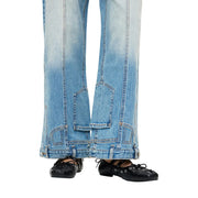 Desigual Damen-Jeans aus Baumwoll-Denim, hellblau, ausgestellt, mit Patchwork-Design, mehreren Taschen und Ziernähten