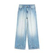 Desigual Damen-Jeans aus Baumwoll-Denim in Blau mit heller Waschung, weitem Bein, verwaschenem Used-Look und sichtbaren Nähten
