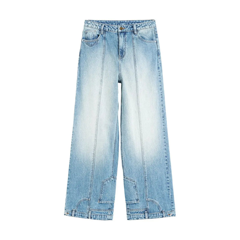 Desigual Damen-Jeans aus Baumwoll-Denim in Blau mit heller Waschung, weitem Bein, verwaschenem Used-Look und sichtbaren Nähten