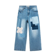 Desigual Damen-Jeans aus Baumwoll-Denim, hellblau mit Patchwork-Design, verziert mit Spitzen- und Streifenapplikationen