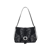 Black shoulder handbag with silver stud embellishments and buckle closure for Desigual Women collection