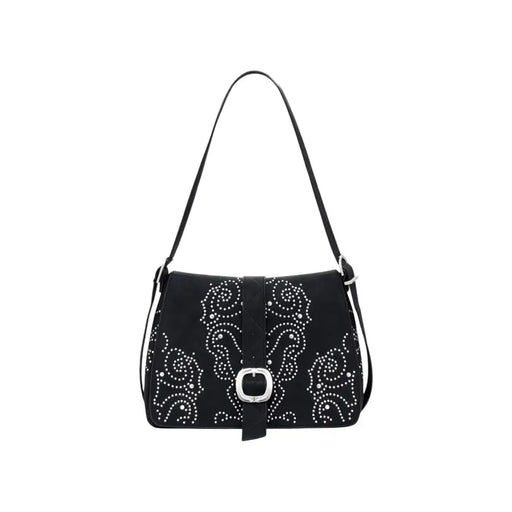 Black shoulder handbag with silver stud embellishments and buckle closure for Desigual Women collection