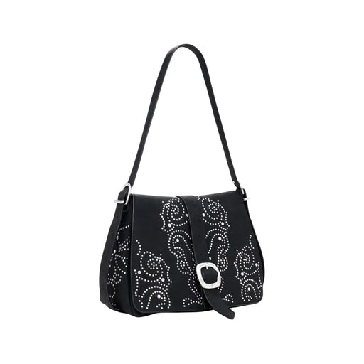 Black shoulder handbag with silver studs and buckle closure from Desigual Women Fall Winter collection
