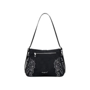 Black shoulder bag with silver studs and zippered pocket for Desigual Women Fall Winter collection