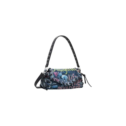 Dark patterned Desigual women’s fall winter handbag with short strap and automatic buttons