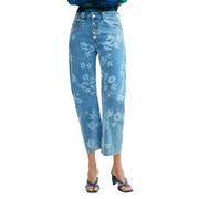 Hellblaue Baumwolljeans von Desigual für Damen mit weißem Blumenmuster und Knopfleiste