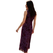 A sleeveless purple velvet Desigual women floral dress with subtle pattern made of polyester reaching knee length