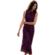 Desigual women floral dress purple polyester sleeveless knee-length with subtle lace floral pattern
