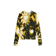 Desigual Damen-Strickpullover mit Blumenmuster, schwarz, Acrylmischung, Rundhalsausschnitt, schwarz-goldener Blumendruck