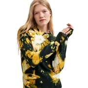 Desigual Damen-Strickwaren, schwarzer Acryl-Mix, Pullover mit Blumenmuster in leuchtendem Gelb und Schwarz mit Batikmuster und Sonnenblumenmotiv