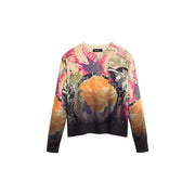 Desigual Damen-Strickpullover aus Kaschmir-Baumwolle mit floralem Muster in leuchtenden Pink-, Orange- und Schwarztönen (abstraktes Blumenmuster)