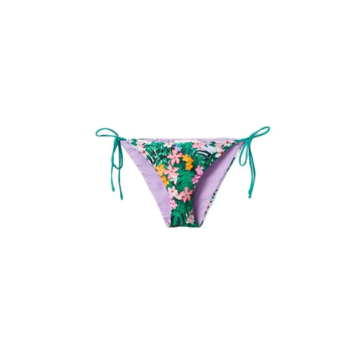 Desigual Damen-Badeanzug-Bikinihose mit grünem Blumenmuster, lebhaftem tropischem Print, lavendelfarbenem Futter und türkisfarbenen Bändern