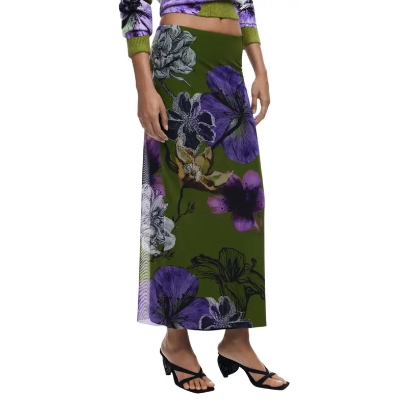 Desigual Damen-Midirock in Grün mit Blumenmuster, Herbst/Winter-Kollektion