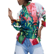 Desigual Damen-Strickpullover in Grün mit lebhaftem, abstraktem Farbspritzermuster aus Acrylmischgewebe