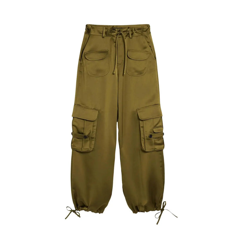 Desigual Damen-Cargohose aus grünem Polyester mit mehreren Taschen und Kordelzugbund für die Freizeit
