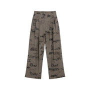 Desigual Damen-Hose in Grau mit Karomuster und handgeschriebener Schrift aus Viskosemischung mit Reißverschluss