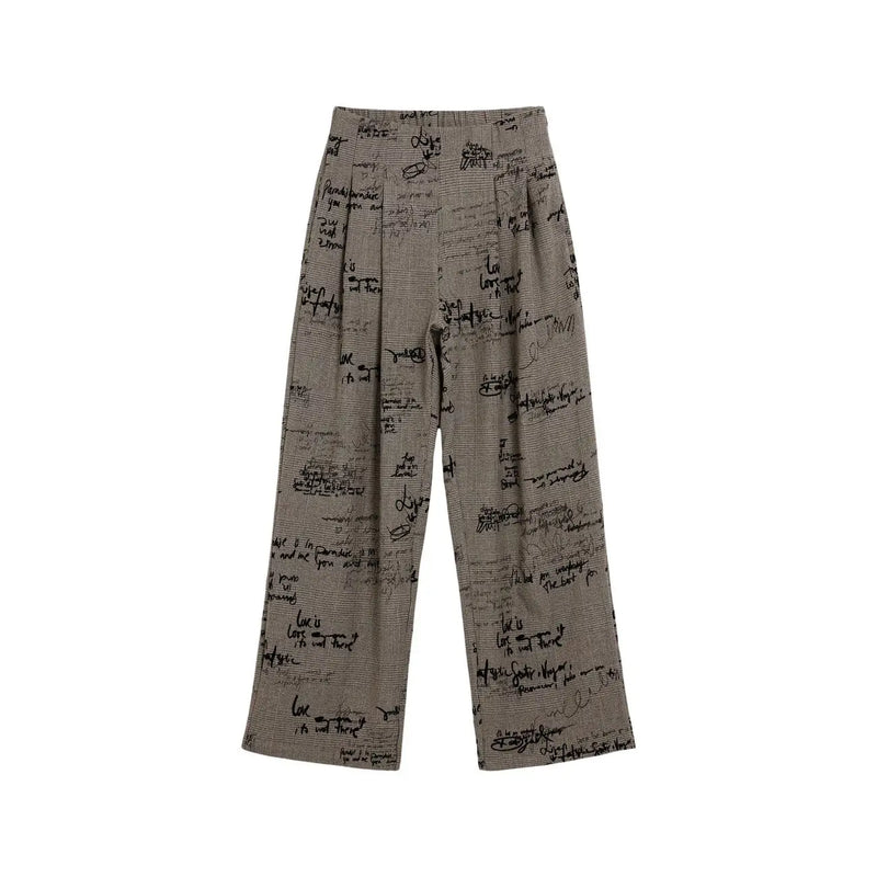 Desigual Damen-Hose in Grau mit Karomuster und handgeschriebener Schrift aus Viskosemischung mit Reißverschluss