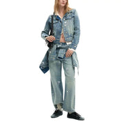 Desigual Damen-Jeansblazer in Hellblau mit kurzem Schnitt, Taschen und ausgefranstem Saum