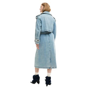 Desigual women light blue cotton blazer with belt featuring light-wash denim trench coat style and rolled-up cuffs