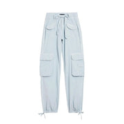 Desigual Damen-Cargohose aus hellblauer Baumwolle mit mehreren Taschen und Kordelzugbund