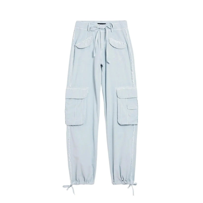 Desigual Damen-Cargohose aus hellblauer Baumwolle mit mehreren Taschen und Kordelzugbund