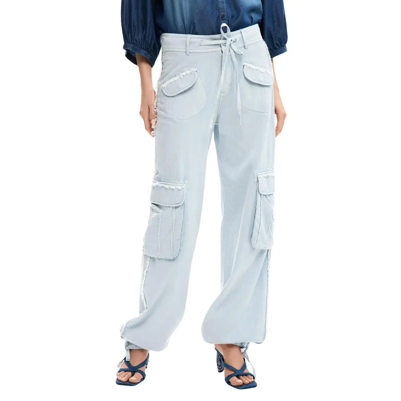 Desigual Damen-Cargohose aus hellblauer Baumwolle mit mehreren Taschen und Kordelzugbund für lässige Kleidung
