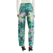 Desigual Damen-Jeans aus hellblauem, geblümtem Baumwollgewebe mit weitem Bein in den Farbtönen Türkis, Rosa und Weiß mit lebendigem Denim-Material