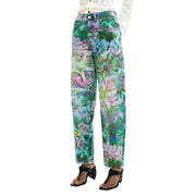 Desigual Damen hellblaue Jeans mit weitem Bein und Blumenmuster in Grün, Rosa und Lila