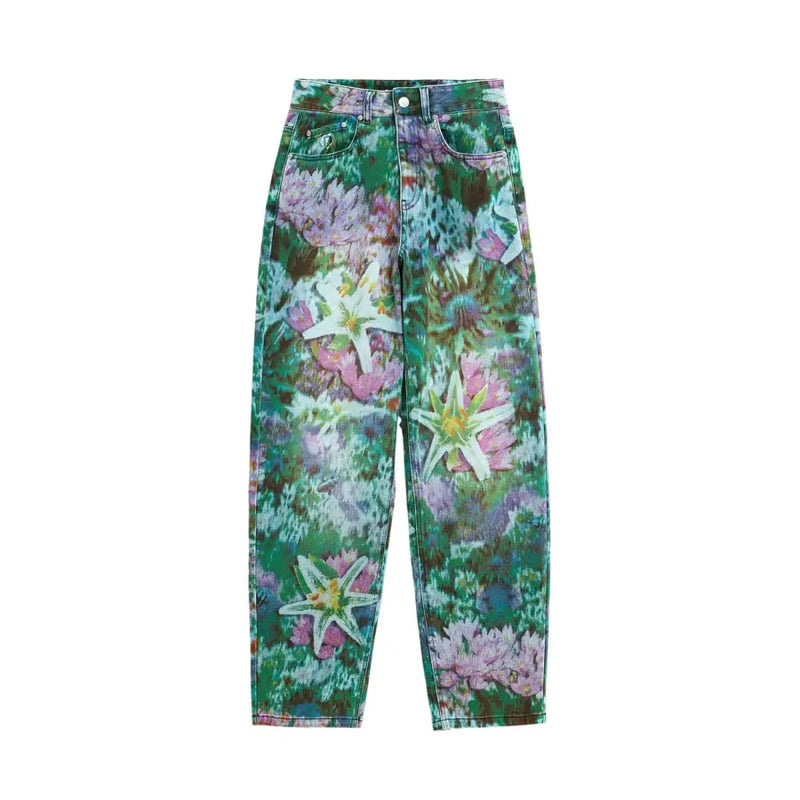 Desigual Damen hellblaue, geblümte High-Waist-Jeans, Rückansicht