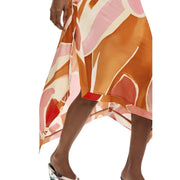 Desigual women orange viscose skirt with flowing asymmetrical design in vibrant orange pink and cream abstract pattern