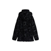 Desigual Damen-Steppjacke aus schwarzem, floralem Polyester mit Kapuze und Taillengürtel für stilvolle Wärme