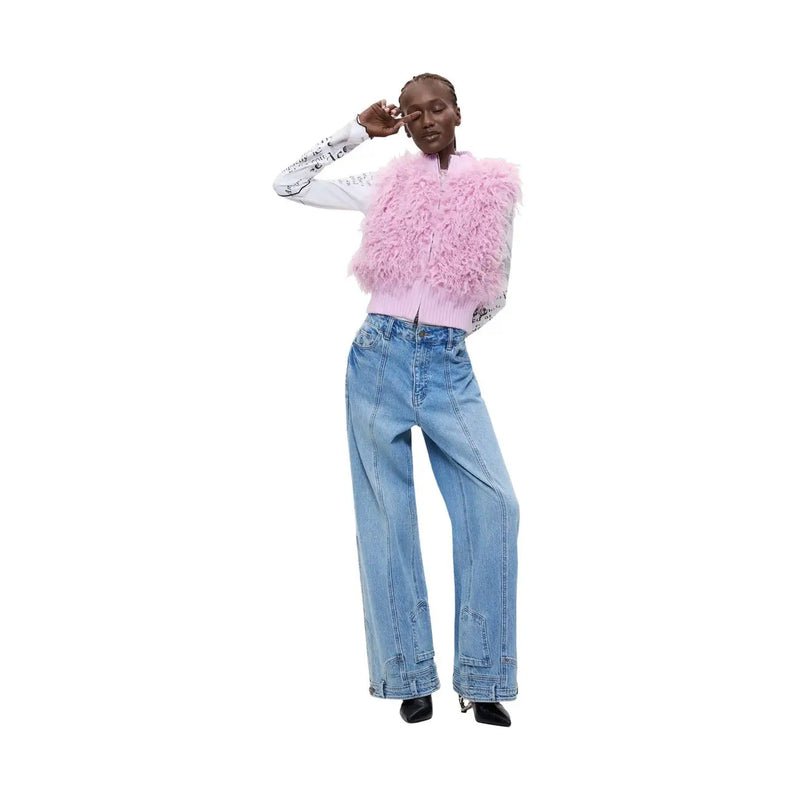Desigual Damen-Winterweste aus rosafarbenem Polyester mit weichem, flauschigem Kunstpelz, geripptem Reißverschluss vorne und geripptem Saum.