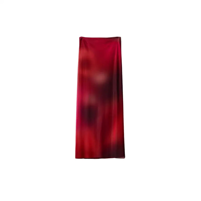 Desigual women red polyester skirt with a flowing gradient red silk scarf featuring subtle sheen and soft folds